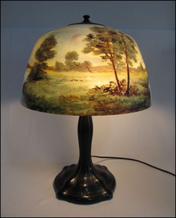 Reverse painted shade lamp
