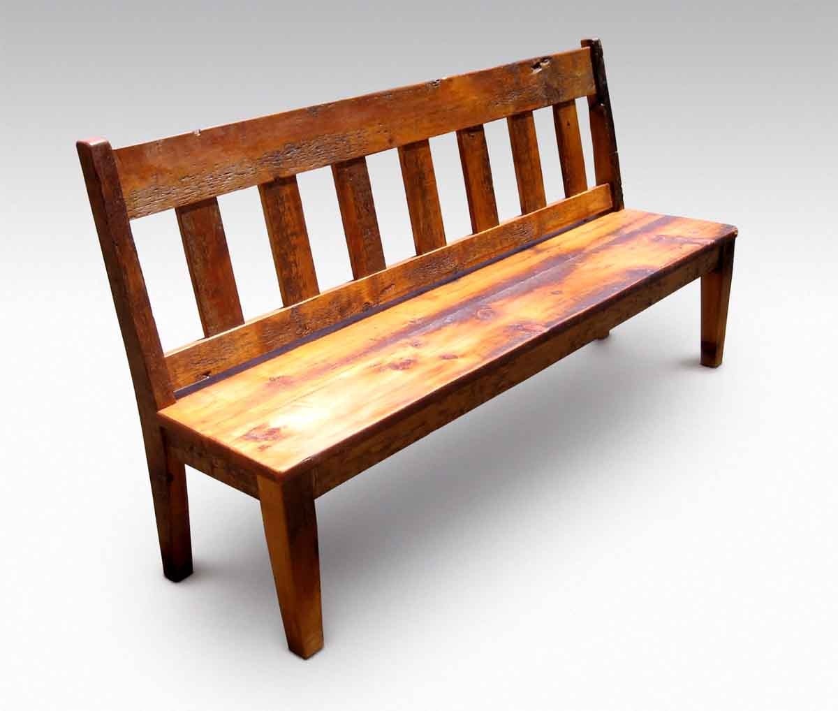 Rustic bench salvaged reclaimed wood with slatted back