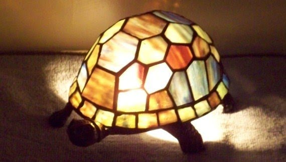 Vintage tiffany style stained glass turtle lamp night light with