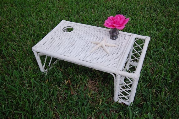 Vintage white wicker breakfast tray shabby chic cottage prairie