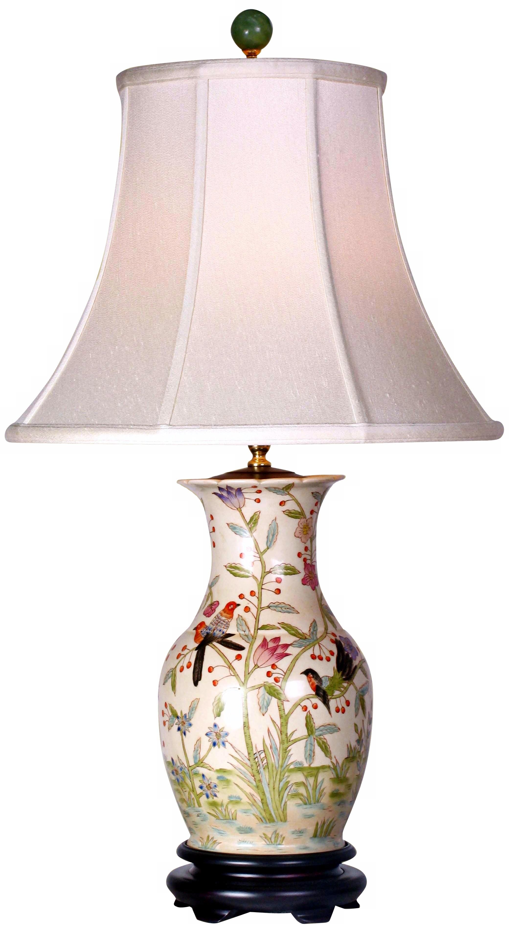 Asian Flowers And Birds Porcelain Vase Table Lamp Asian Table Lamps