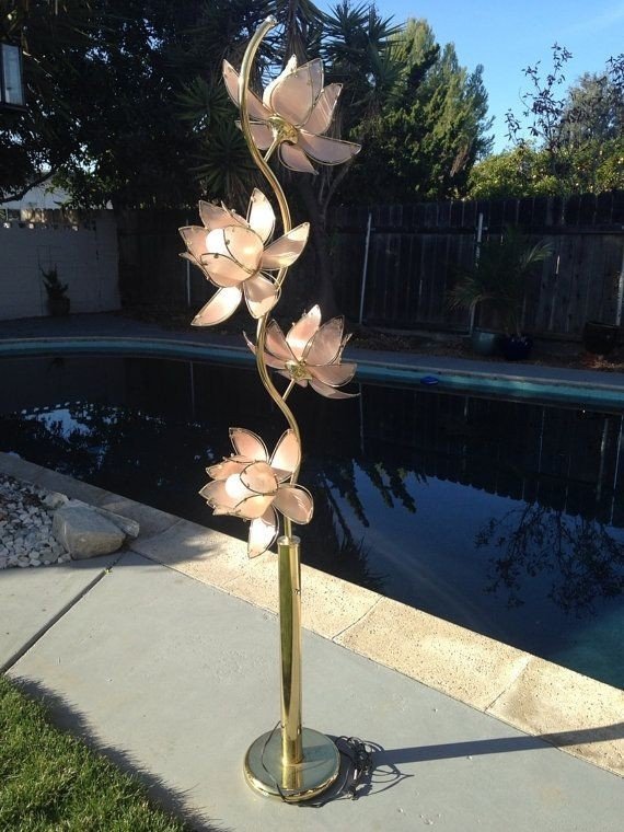 Brass and pink glass lotus flower floor lamp by rudolph130a