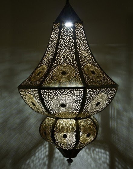 Moroccan asni pierced antique brass hanging lamp