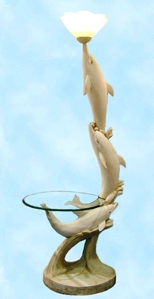 Ivory dolphin floor lamp with end table