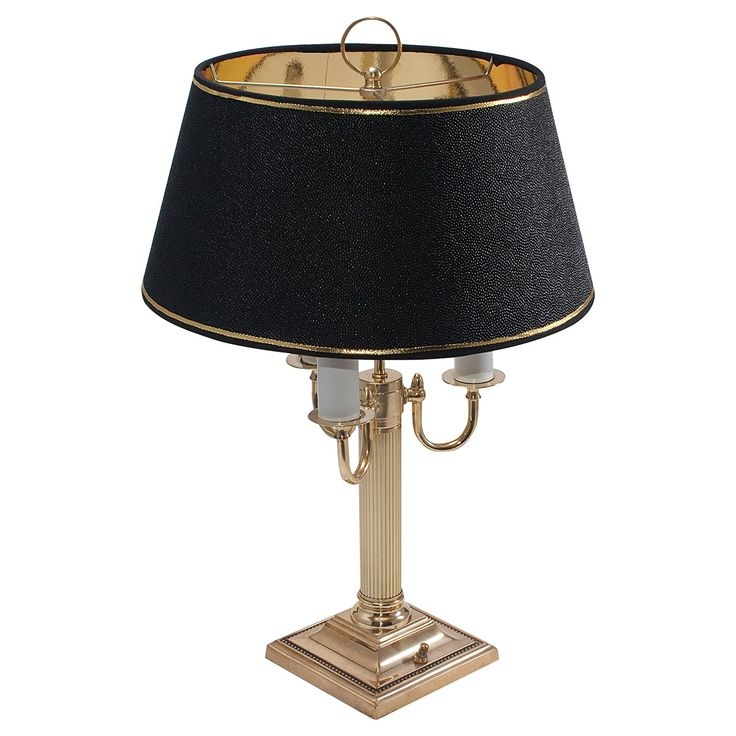 Incandescent candelabra lamp black parchment shade 23 high brass