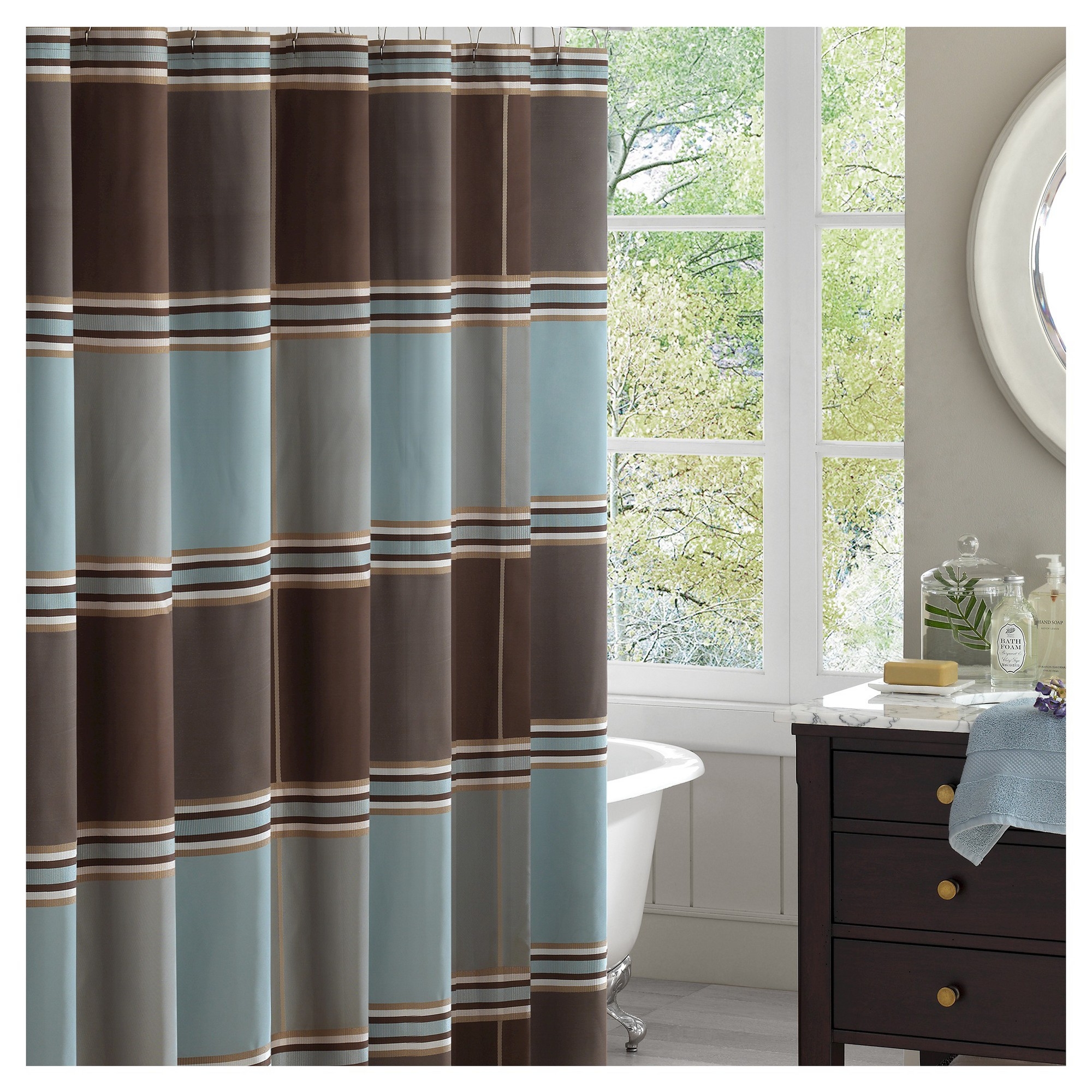Blue brown shower curtain 2