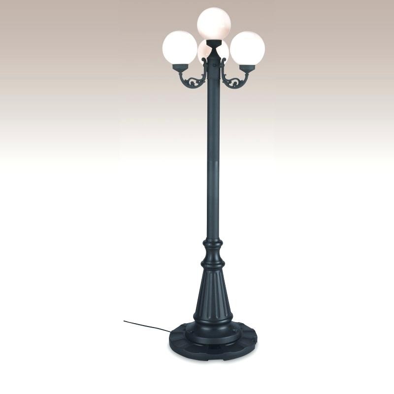European 4 globe portable patio lamp black post white globes