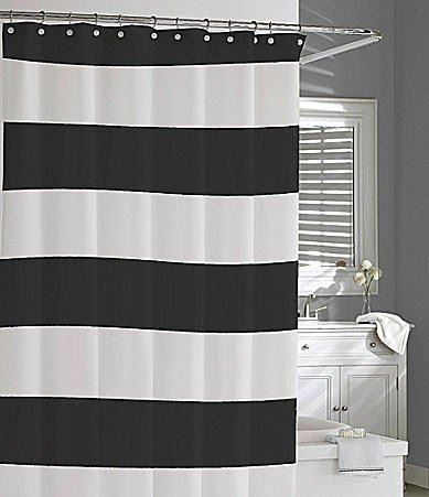 Blue white striped shower curtain