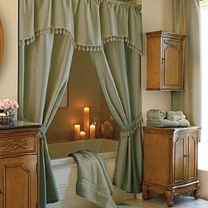 Red double swag shower curtain