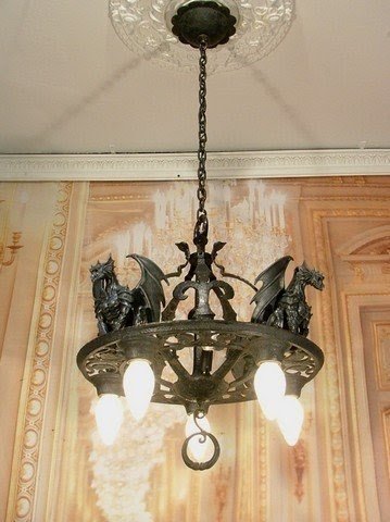 Stunning Antique Vintage Style Art Deco Gothic Gargoyle Cast Iron Chandelier