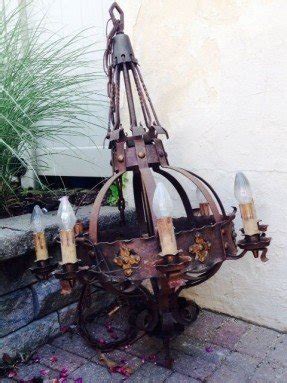Antique copper iron huge chandelier spanish tudor gothic revival renaissance