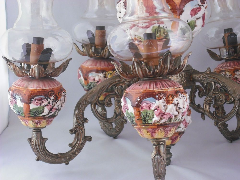 Vintage capodimonte lamp ceiling fixture chandelier porcelain cherub