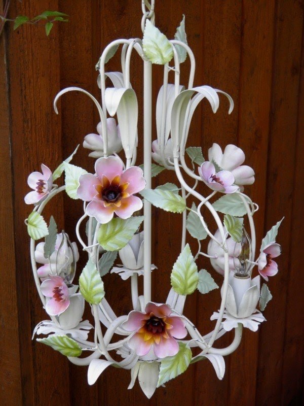 Vintage tole chandelier italian flowers