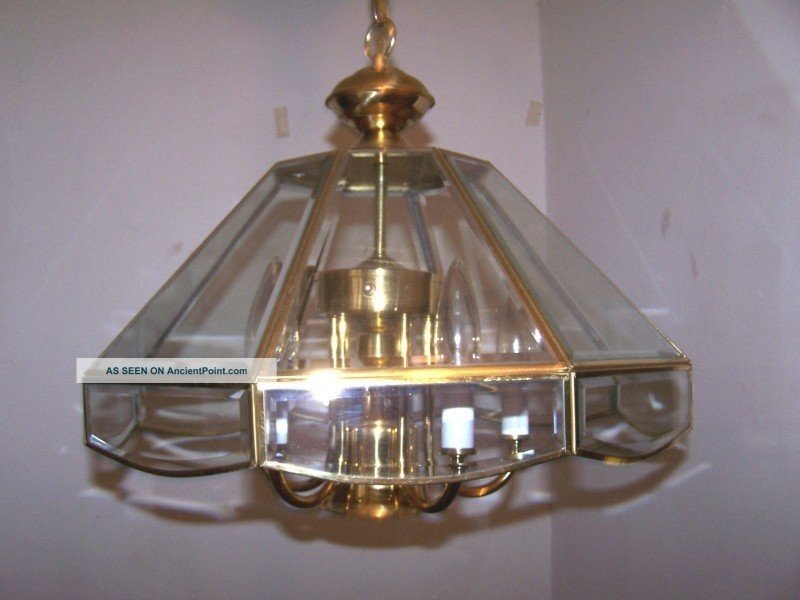 Solid brass beveled glass chandelier 1990 2000s pendent quality