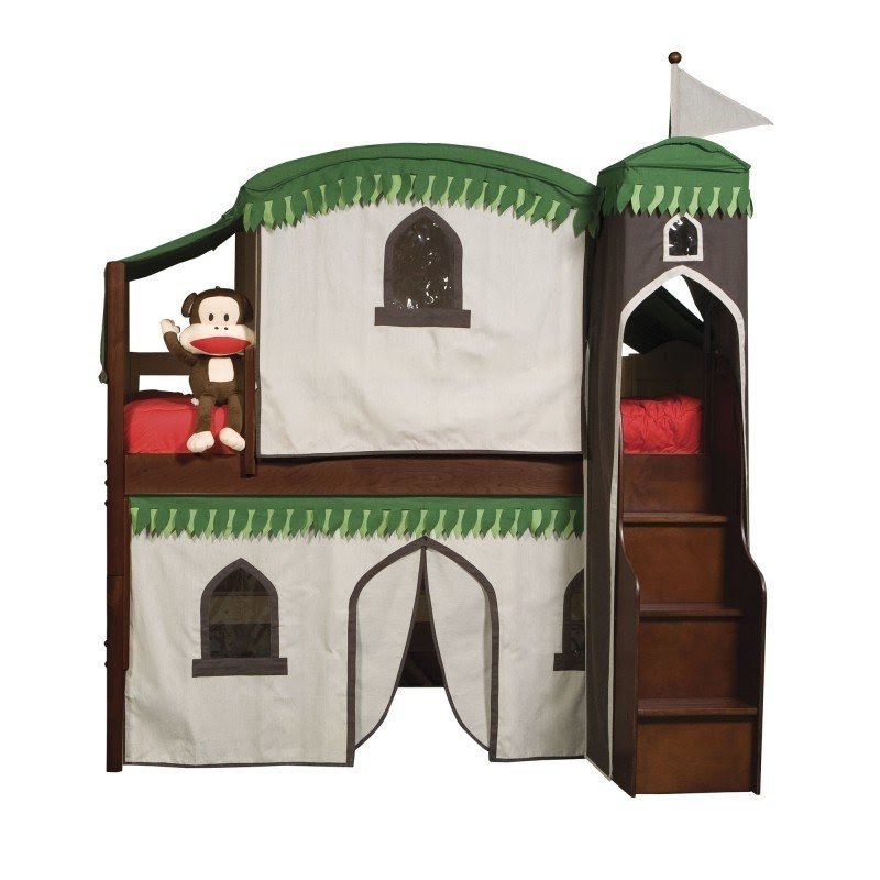 Mission Twin Low Loft Bed with Tent and Stairs