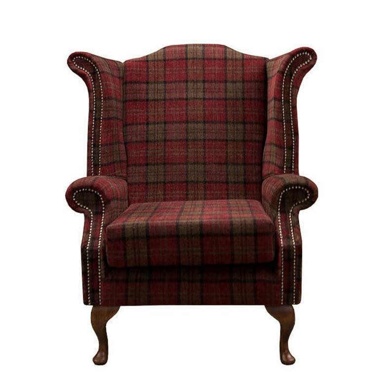 Armchair fire side chair in a red t artan fabric