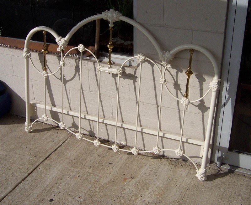 Elliotts design cast iron white and brass imperial 61 headboard