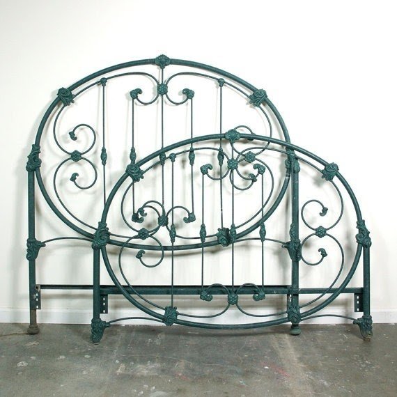 Vintage iron headboard footboard full