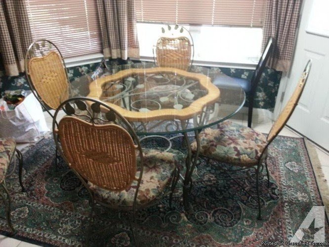 Wrought iron kitchen table sets claudia woven top w print