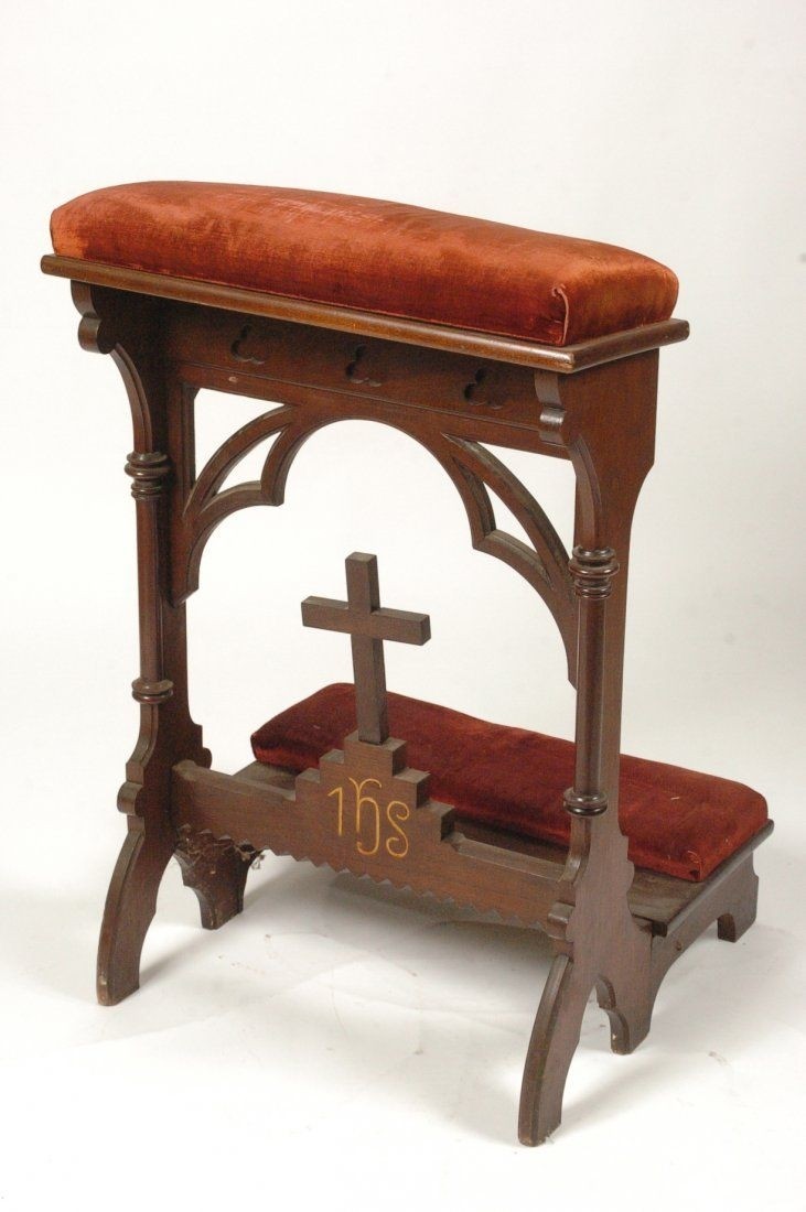 Victorian walnut prayer bench with gothic arches