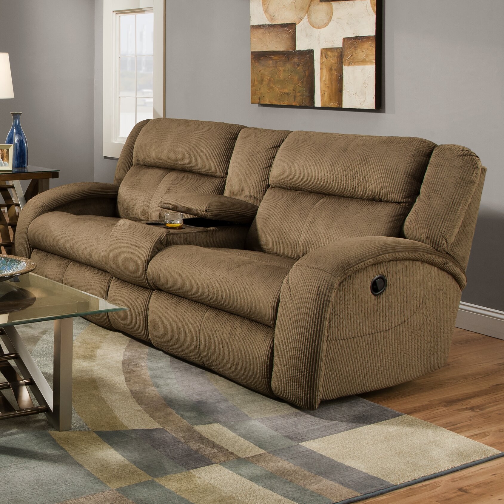 Maverick Lay Flat Console'' Reclining Loveseat