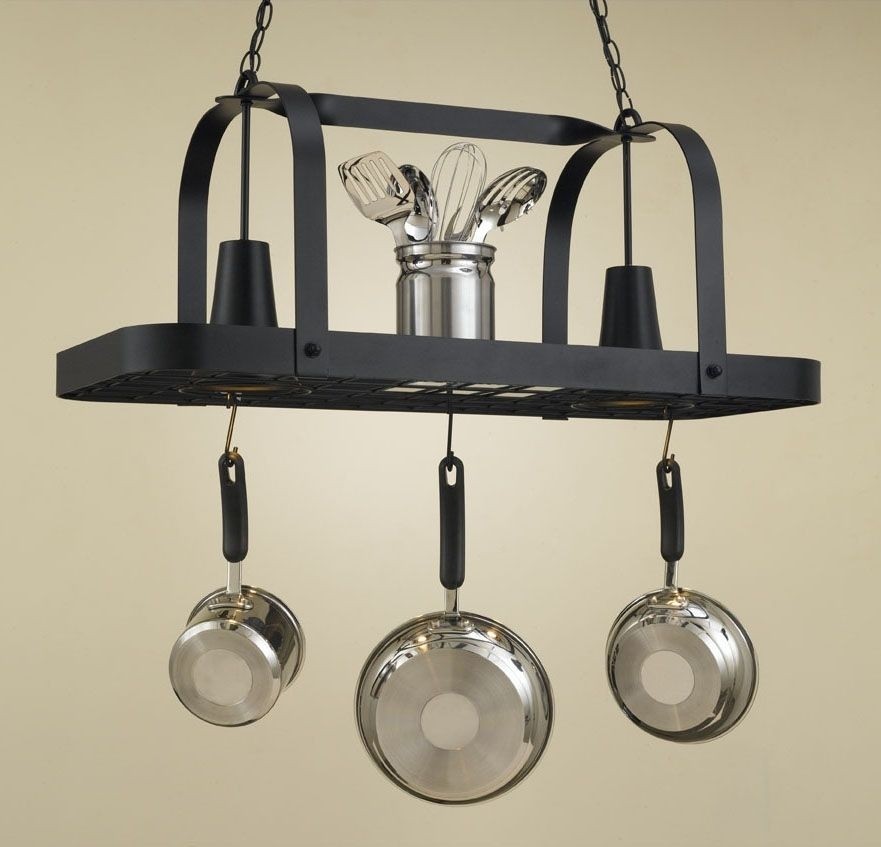 Baker Rectangular Hanging Pot Rack with 2 Lights