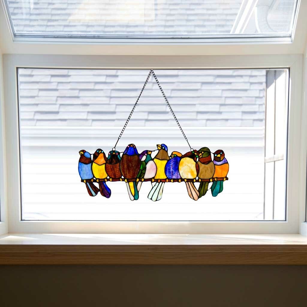 River Of Goods Birds On A Wire Stained Glass Window Panel