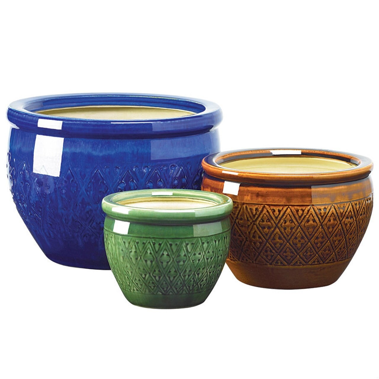 3 Piece Jewel Tone Round Flower Pot Planter Set