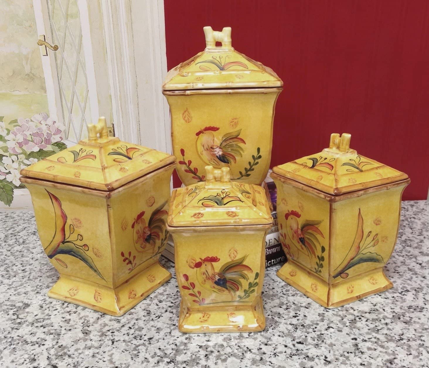 Bamboo Rooster 4 Piece Canister Set