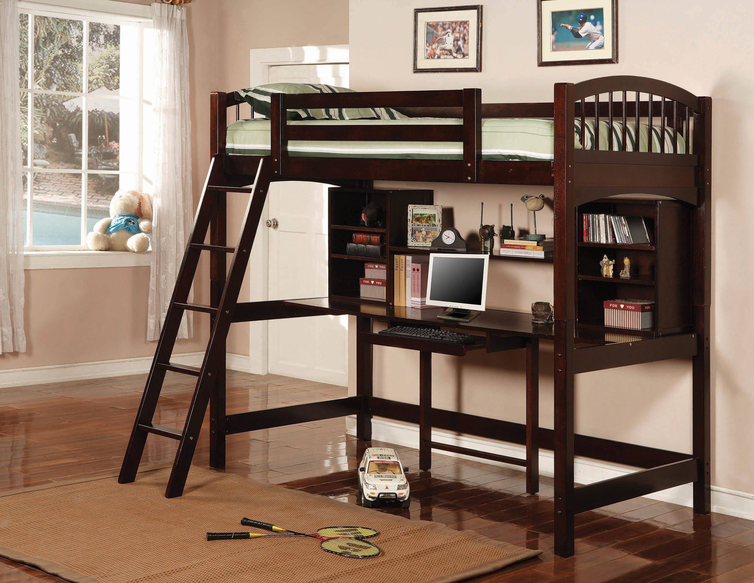 Dorena Twin Low Loft Bed with Desk and Bookshelves