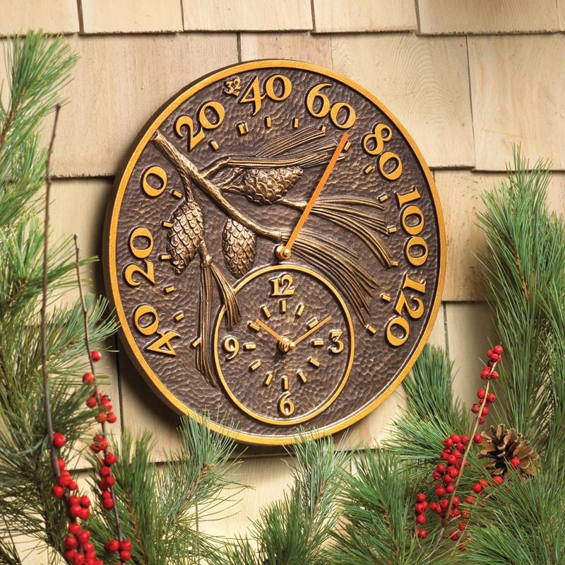 Pinecone 14" Thermometer Clock