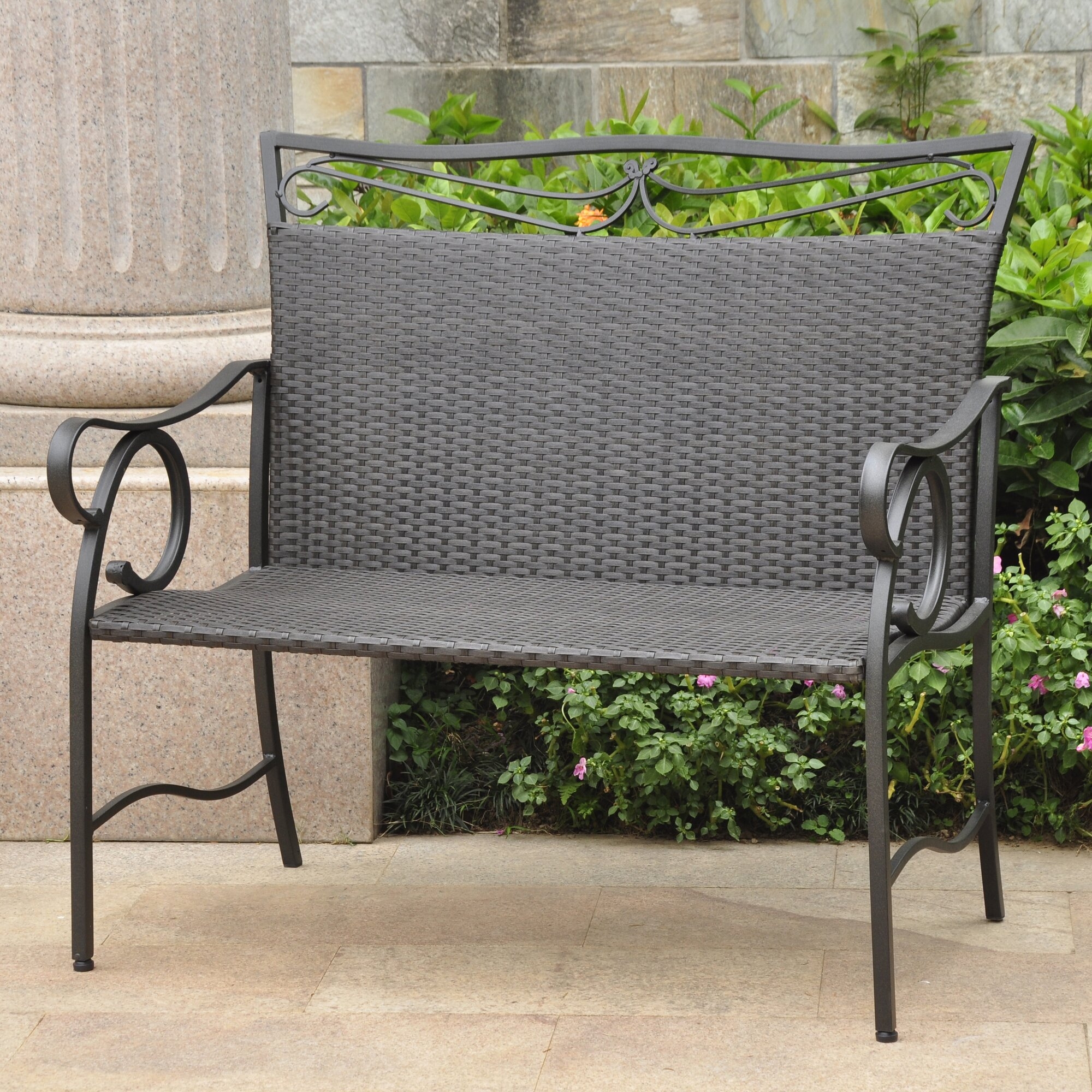 Valencia Iron Wicker Resin Patio Loveseat Bench