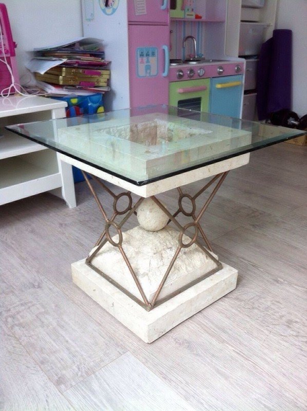 Stone base glass top coffee matching side tables