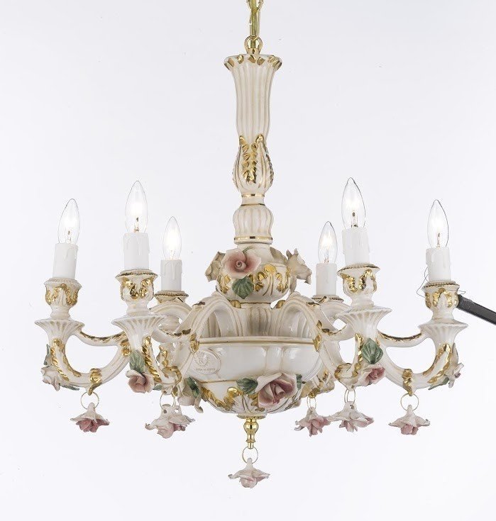 Authentic Capodimonte 6 Light Candle Chandelier