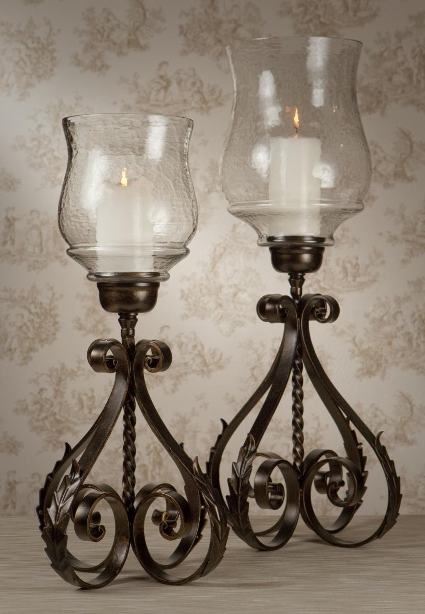 Dessau home bronze iron acanthus leaf hurricane with hammered globe