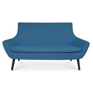 Rebecca wood base sky blue camira wool two seater sofa