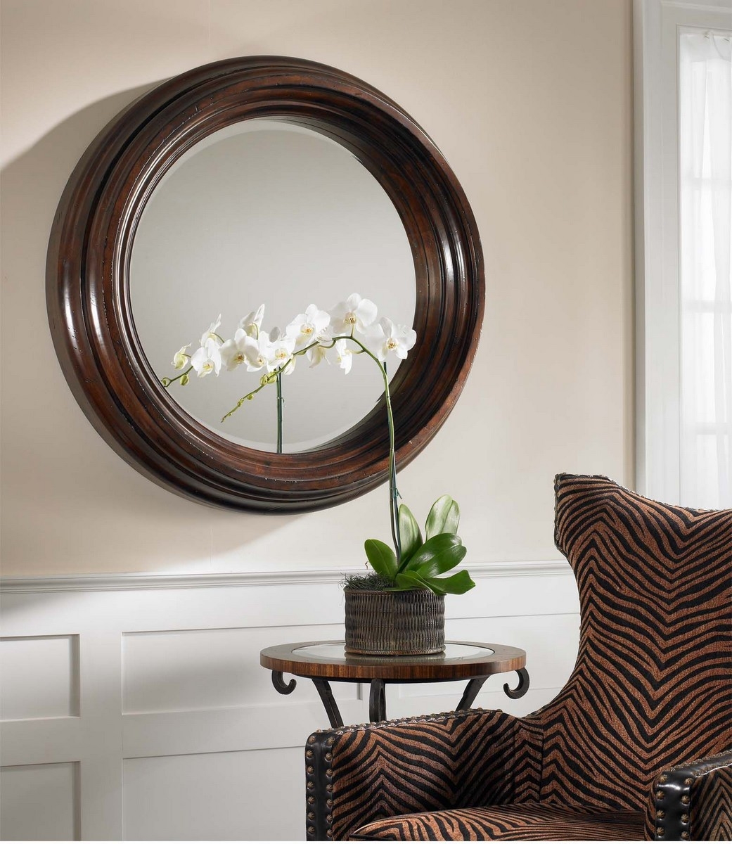 Large round wood mirror