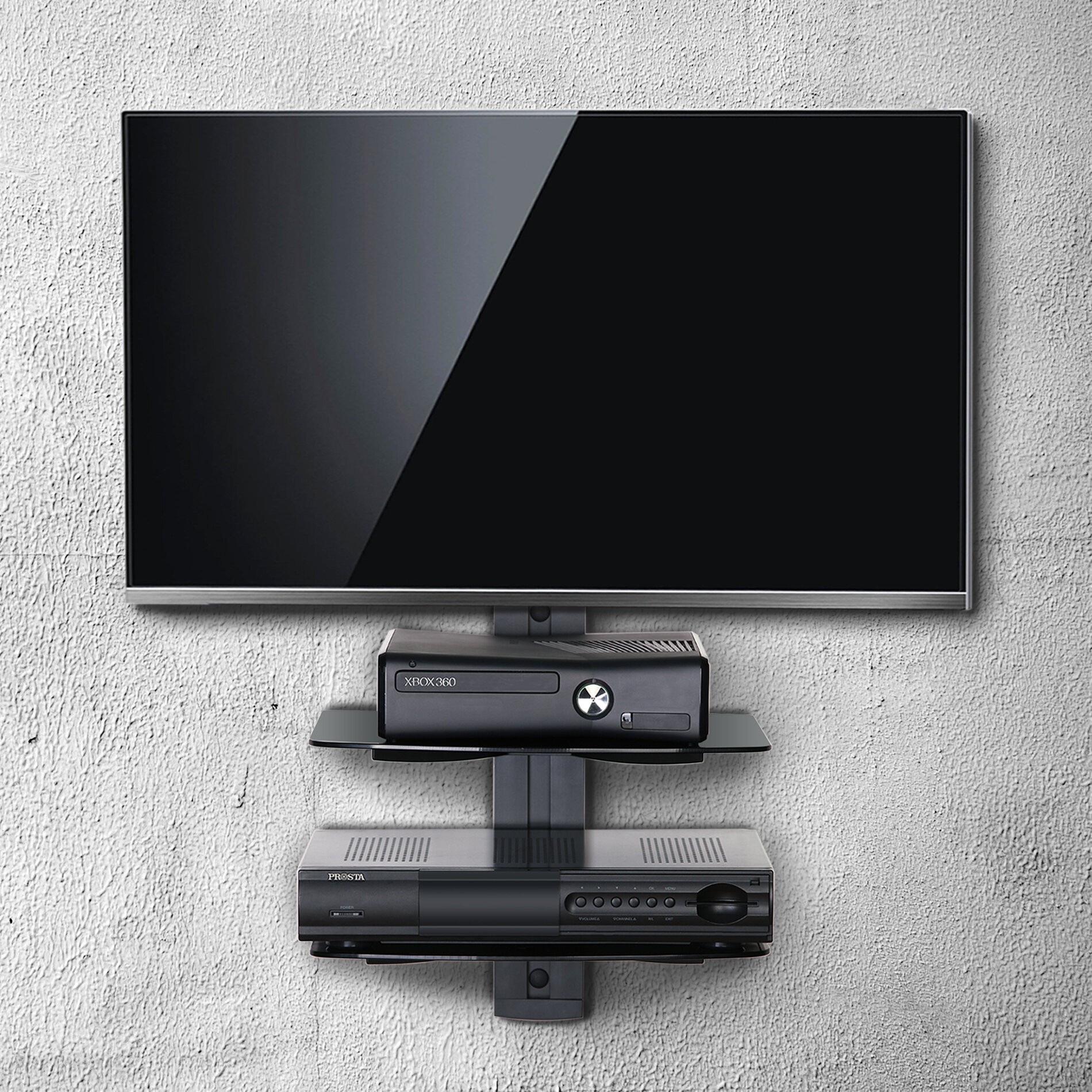 2 Tiers AV Wall Mount Shelf Bracket Stand