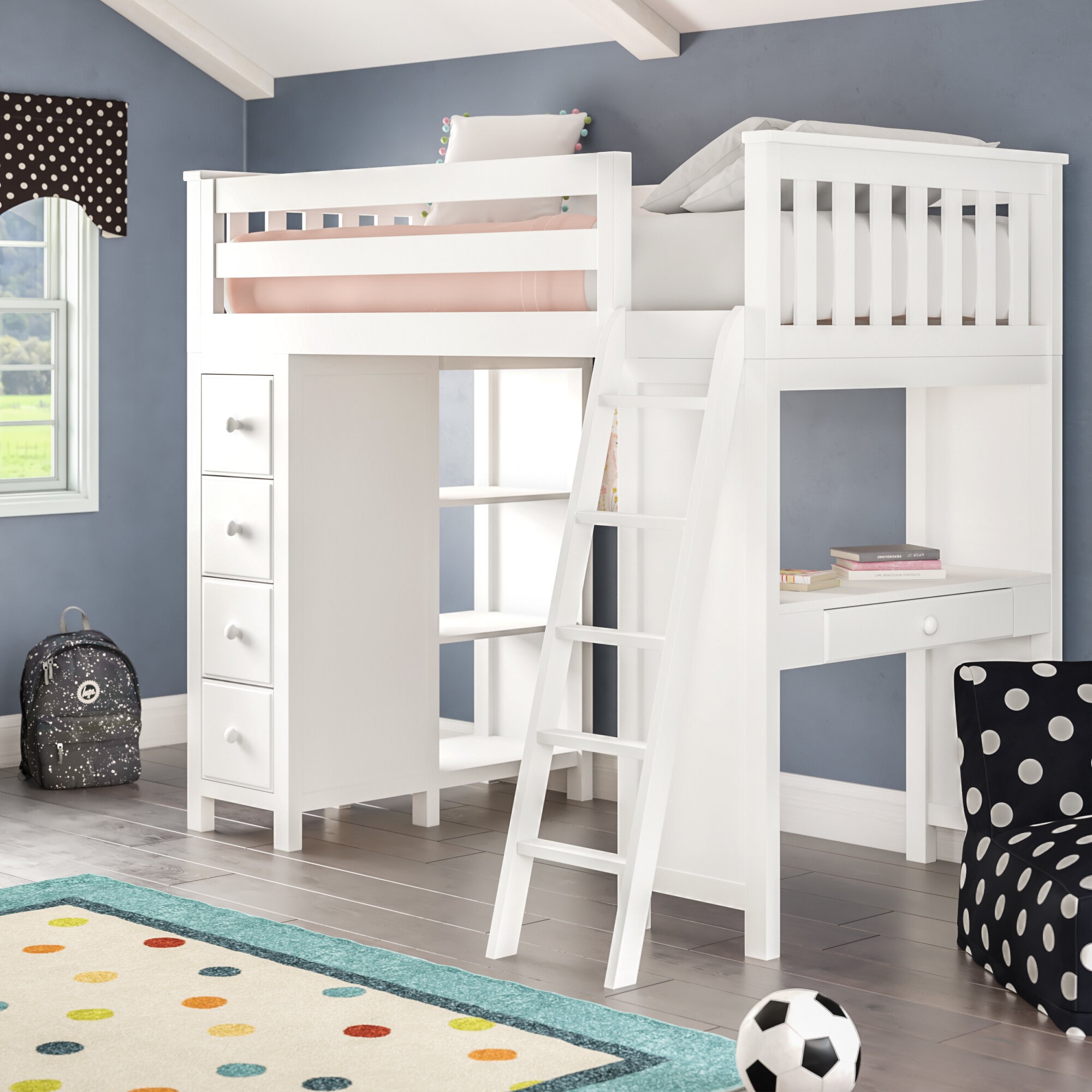 Ayres Twin Loft Bed with Drawers and Shelves