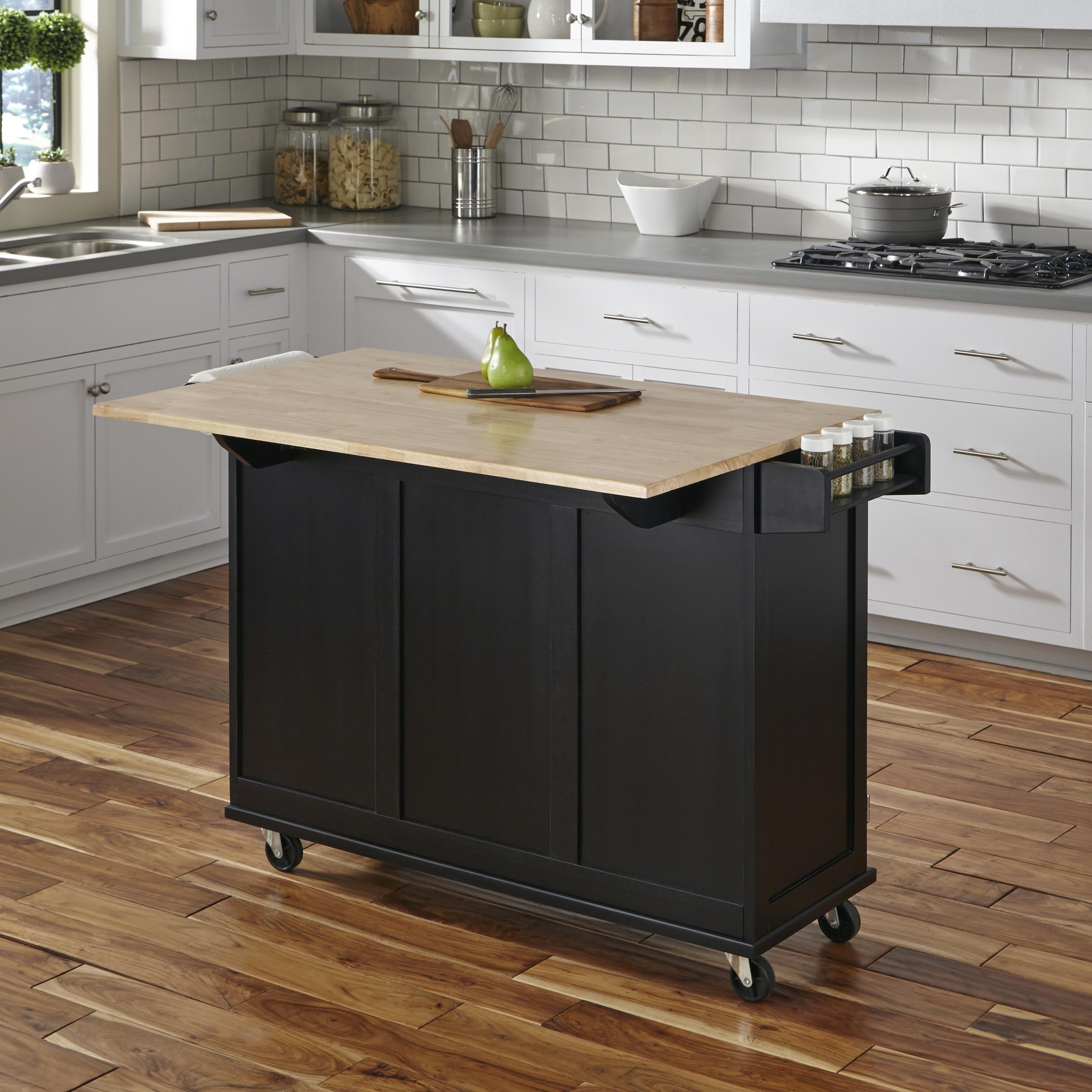 Black Engineered Rubber Wood Kitchen Island