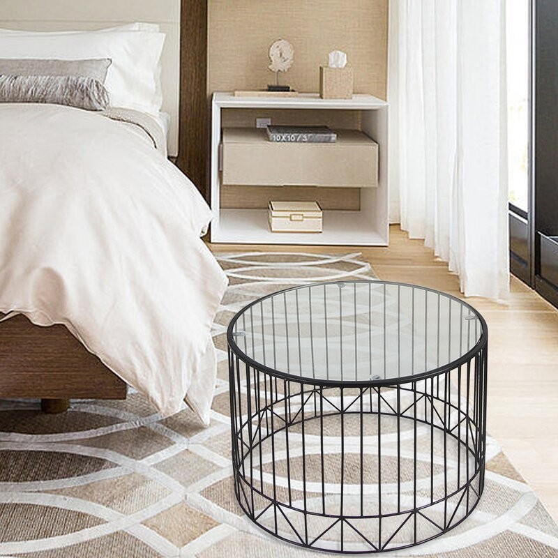 Black Iron and Glass Circular Coffee Table