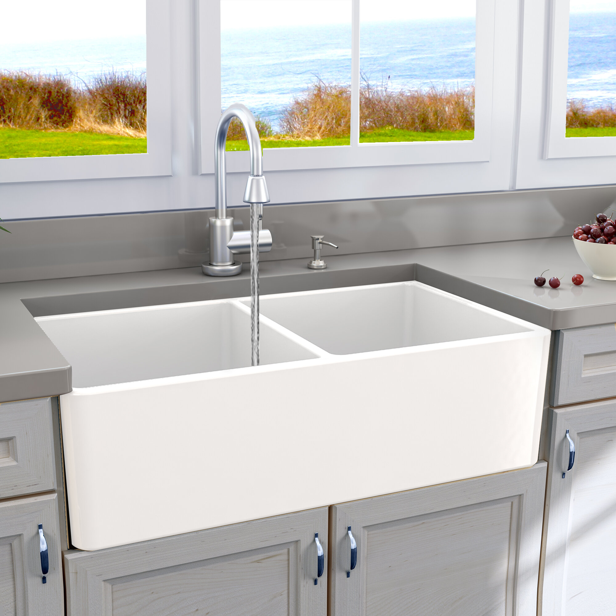 Brushed Stainless Steel Double Basin Farmhouse Kitchen Sink