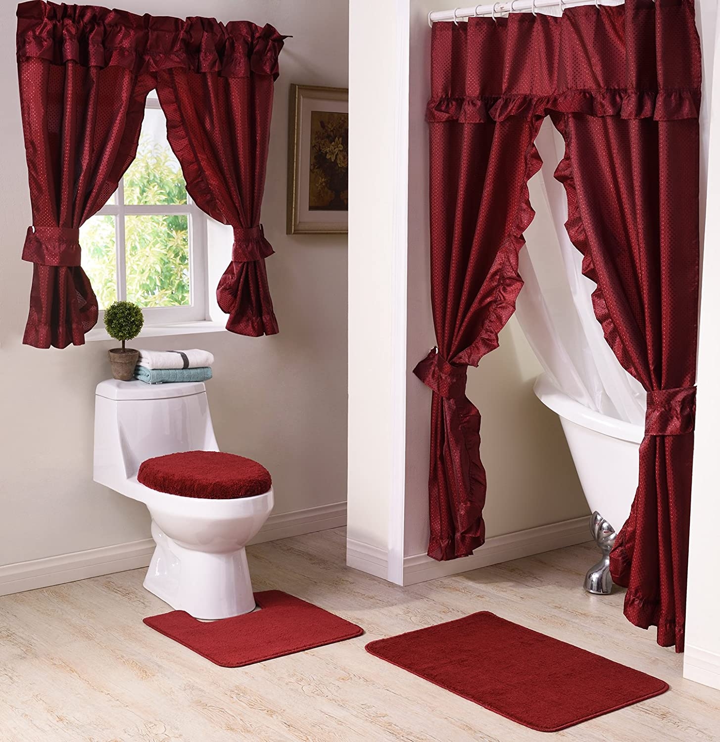 Colorful Bathroom Curtain Set With A Diamond Pattern