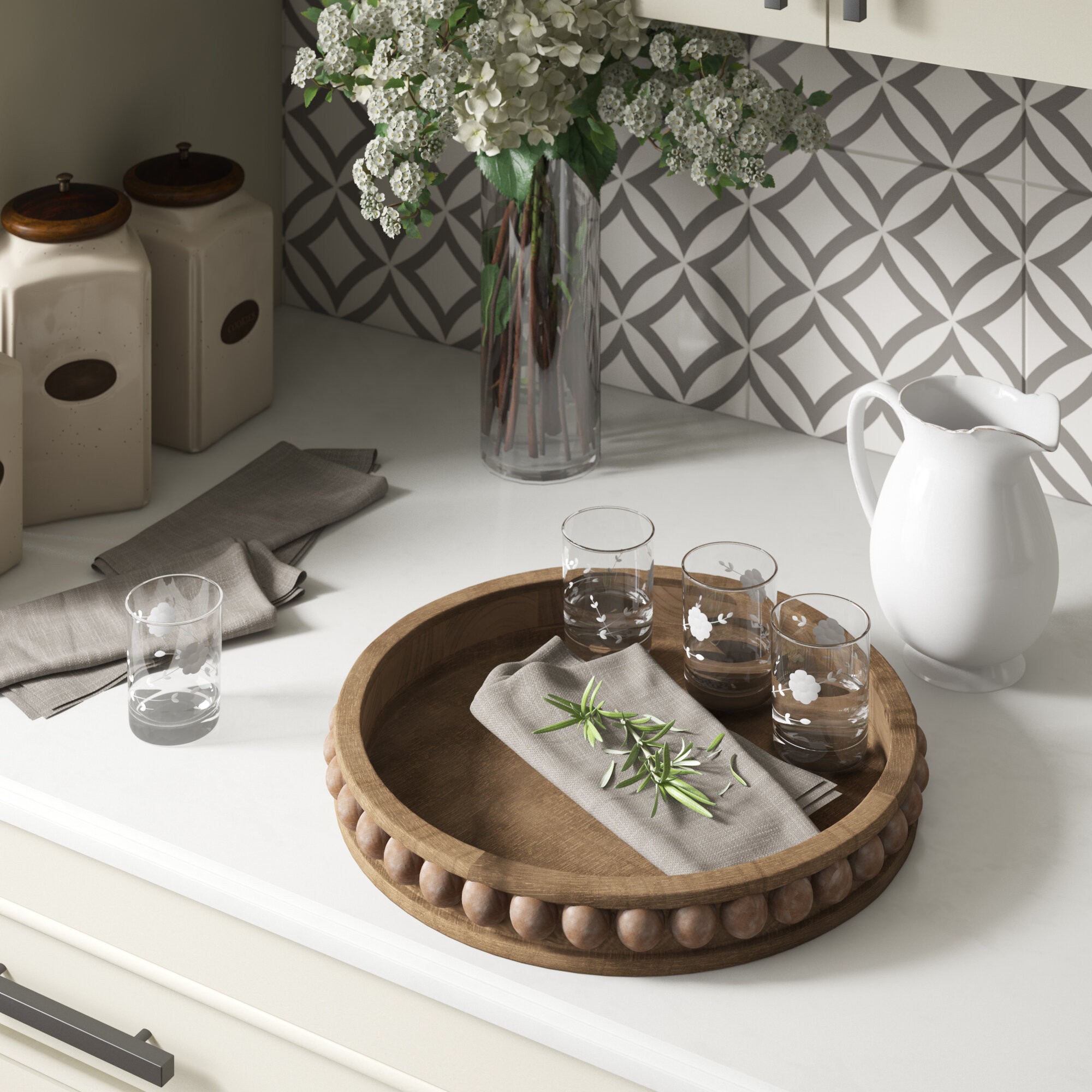 Crofton Round Wood Coffee Table Tray