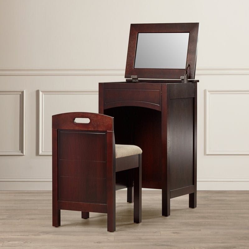 Espresso Finish Vaity Set With Mirror And Stool