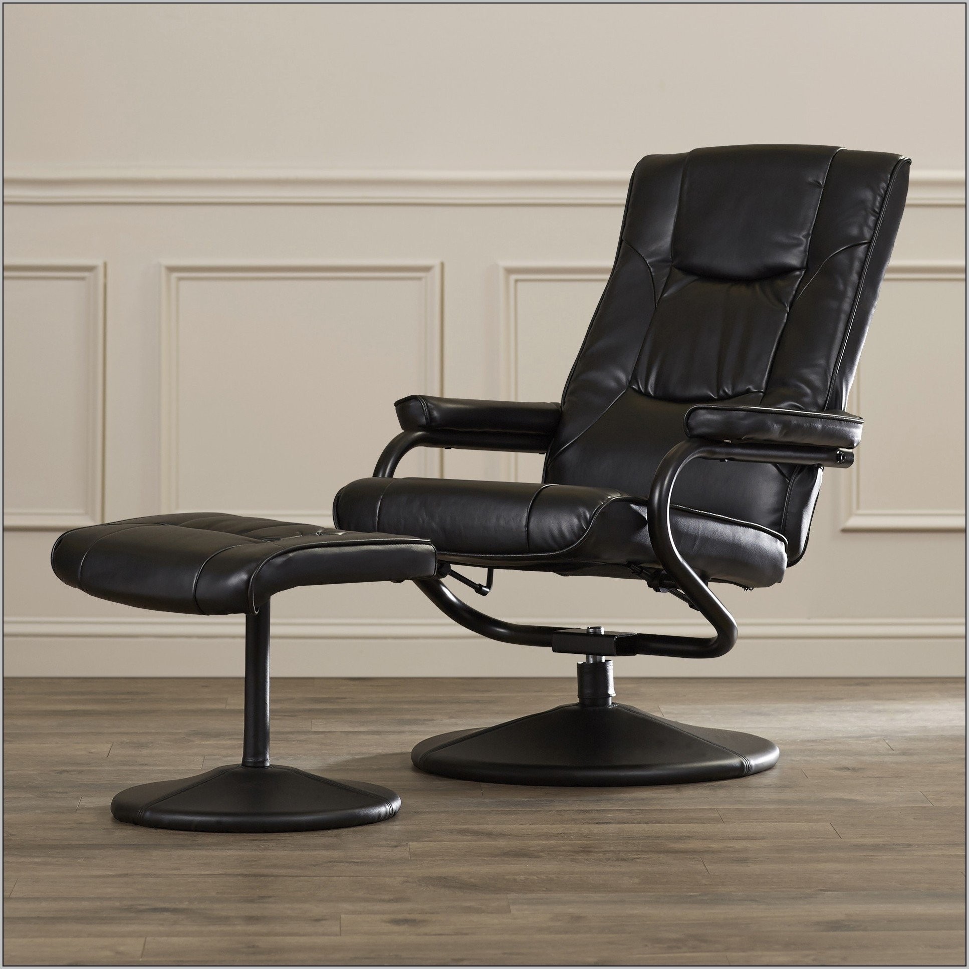Faux Bonded Leather Manuel Swivel Recliner With Ottoman