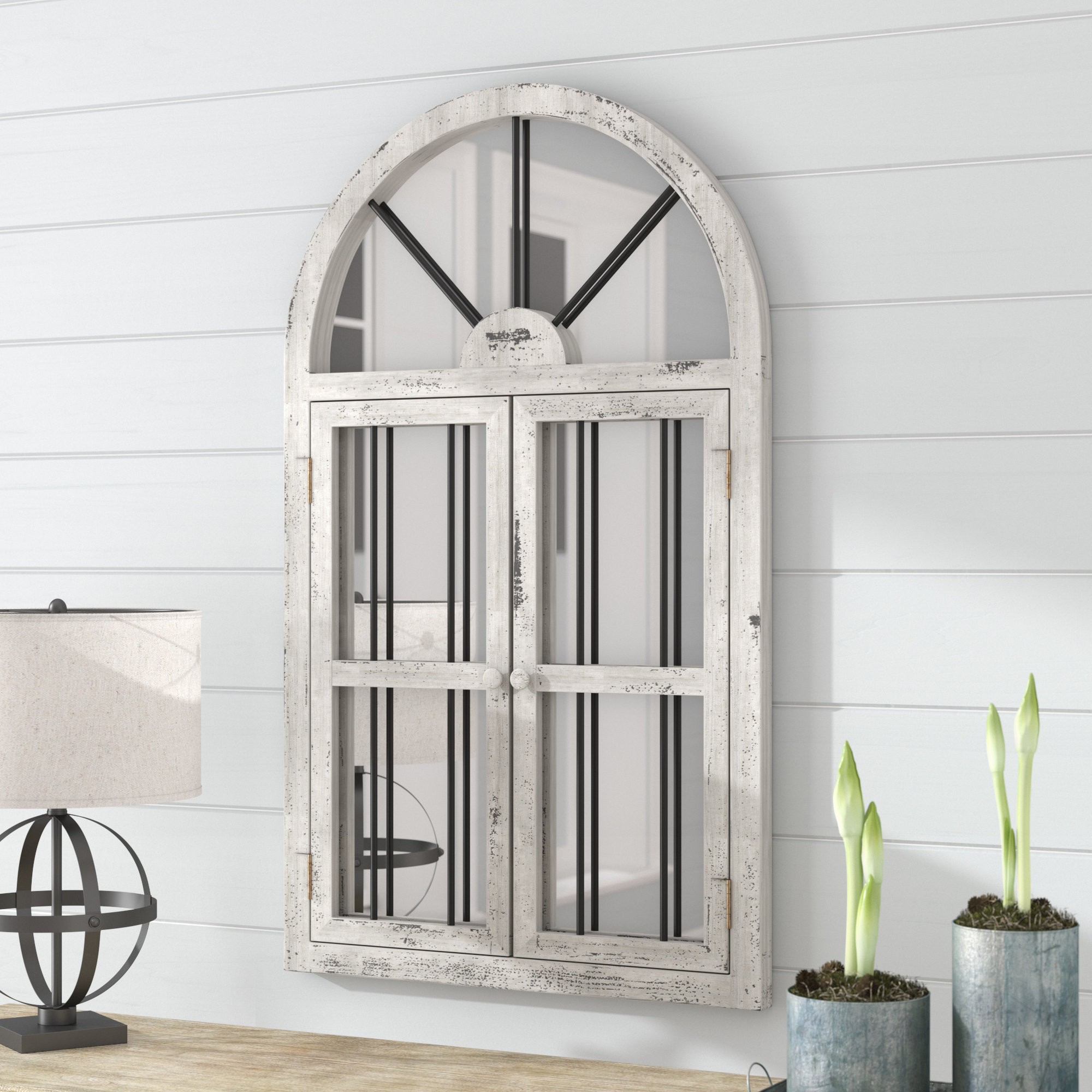 Faux Window Wood Wall Mirror