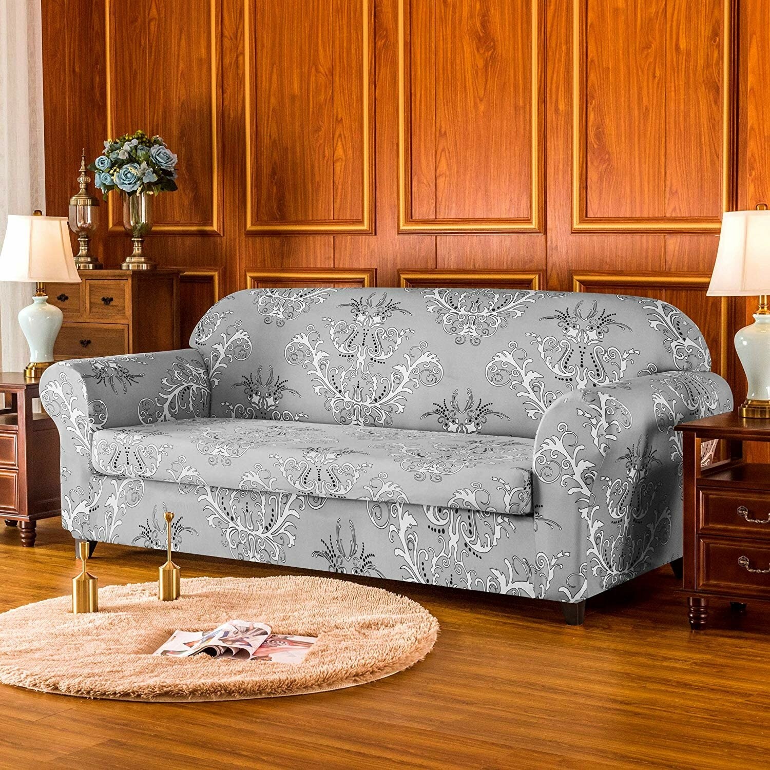 Flower Printed Stretch Box Cushion Sofa Slipcover