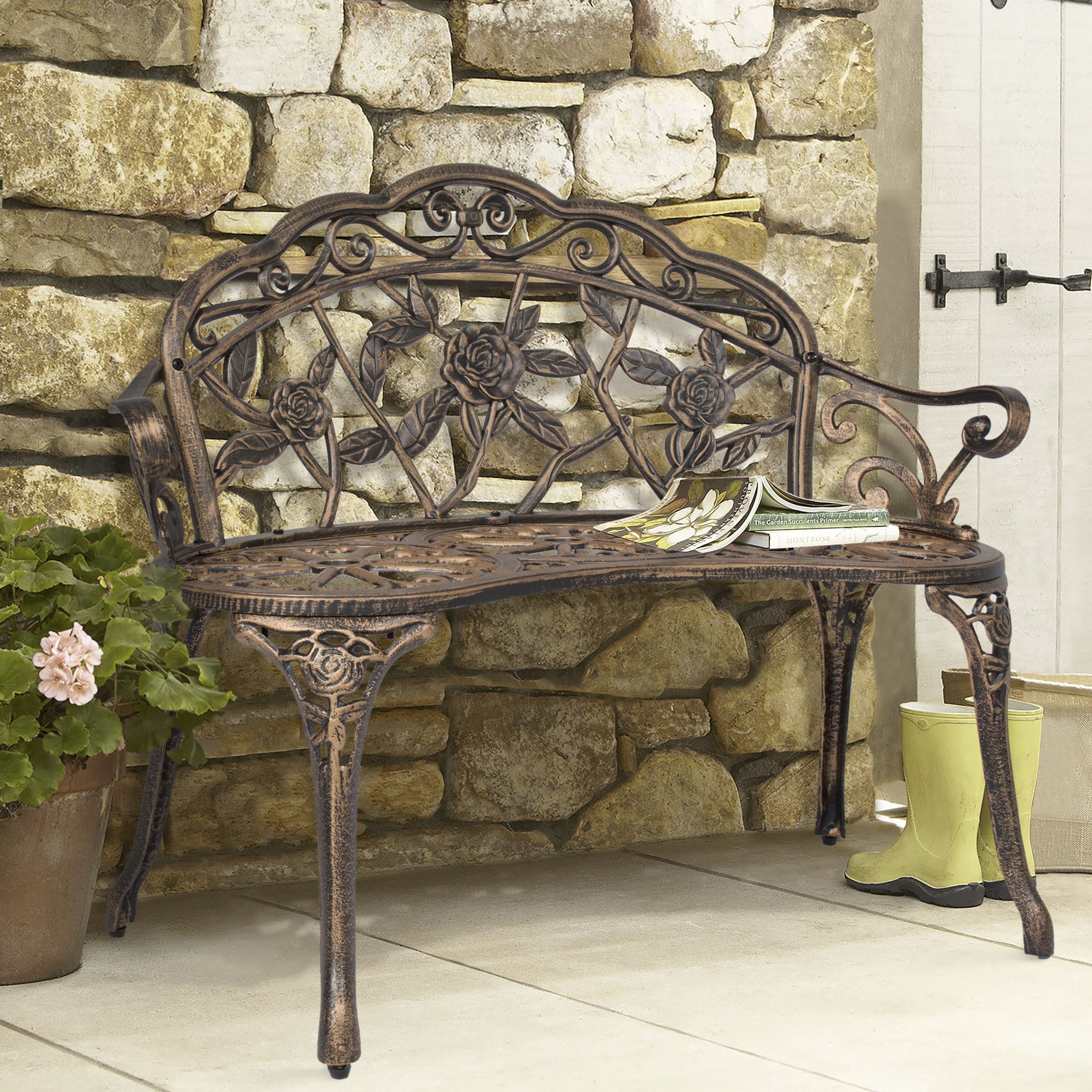 Garden Patio Bench with Steel Frame