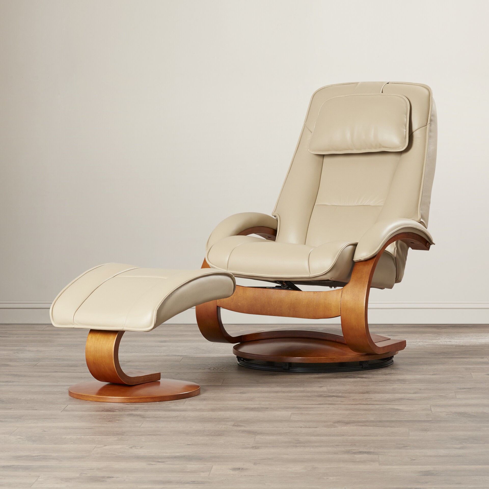 Genuine Leather Manual Swivel Recliner With Embedded Ottoman